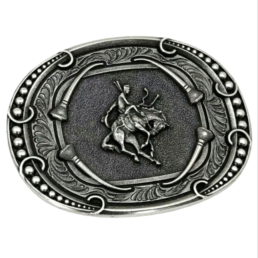 Montana Silversmiths Horseshoe Nail Bucking Horse Cowboy Belt Buckle New!